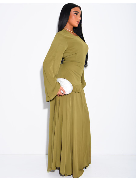 Modest voile dress with ruffles and a lace-up back