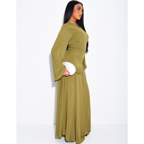 Modest voile dress with ruffles and a lace-up back