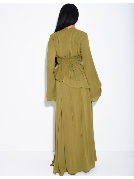 Modest voile dress with ruffles and a lace-up back