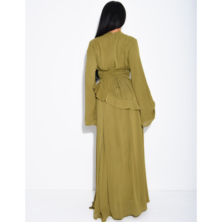 Modest voile dress with ruffles and a lace-up back