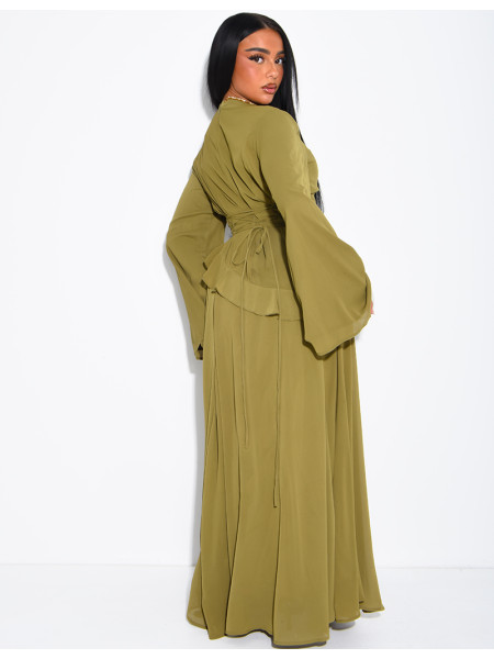 Modest voile dress with ruffles and a lace-up back
