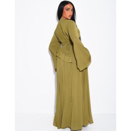 Modest voile dress with ruffles and a lace-up back