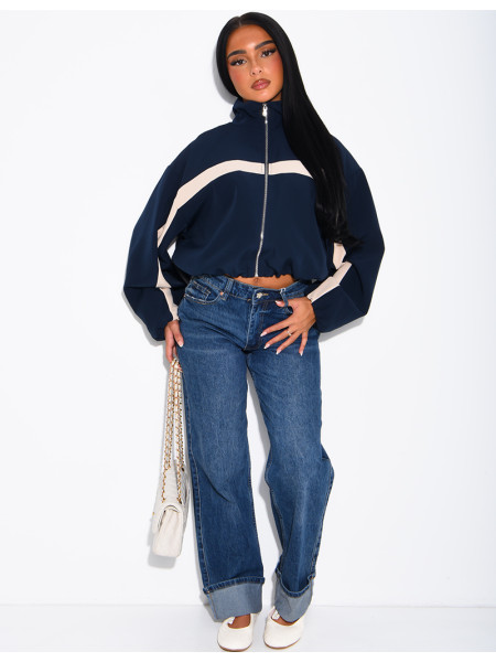 Jeans taille basse délavé à revers