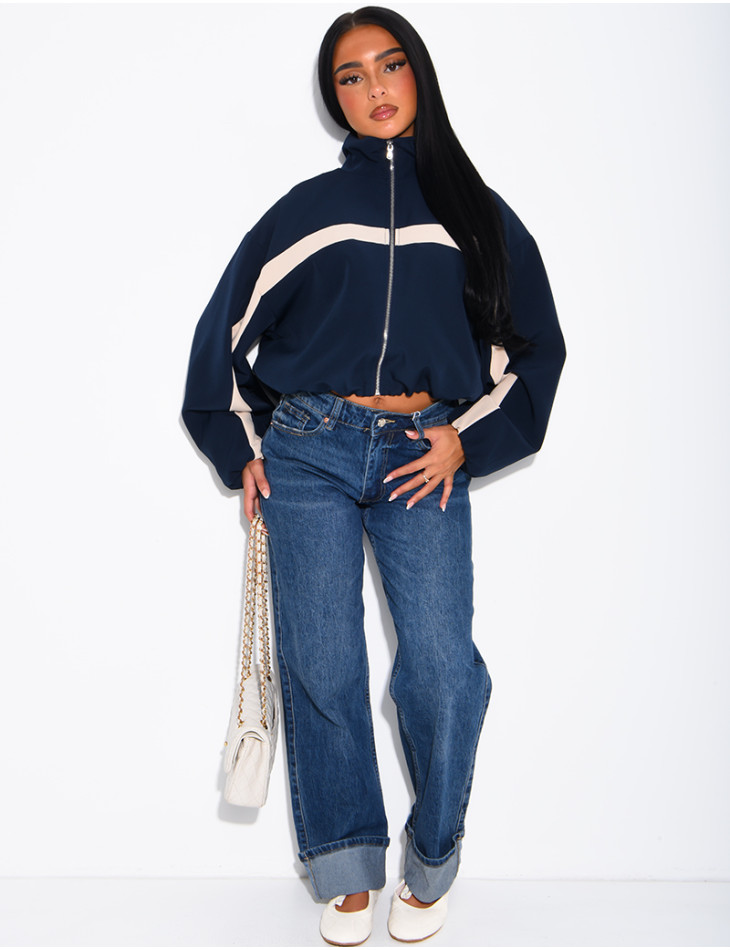 Jeans taille basse délavé à revers