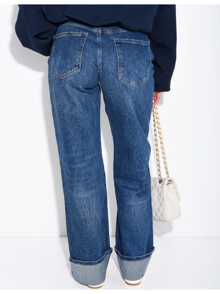 Jeans taille basse délavé à revers