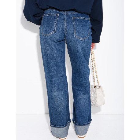 Jeans taille basse délavé à revers