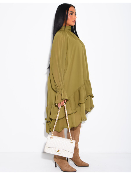 Robe ample en voile doublé et volants