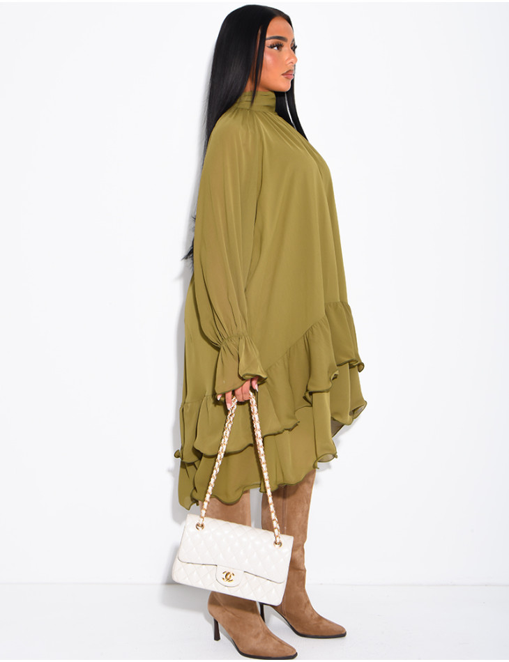 Robe ample en voile doublé et volants