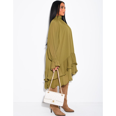 Robe ample en voile doublé et volants