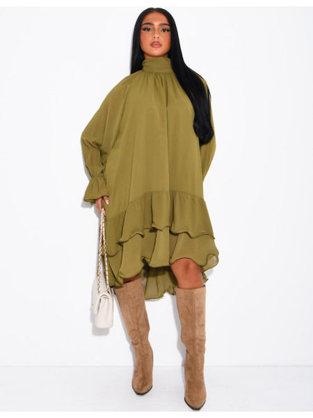 Robe ample en voile doublé et volants