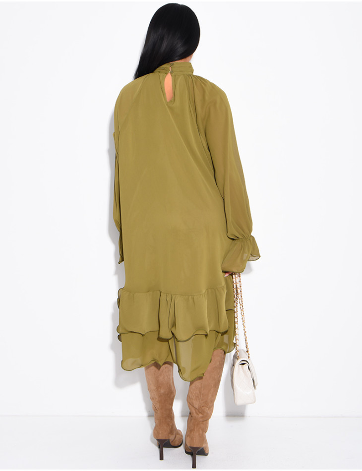 Robe ample en voile doublé et volants