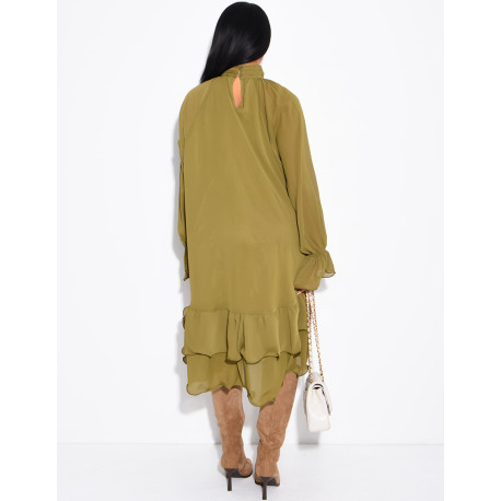 Robe ample en voile doublé et volants