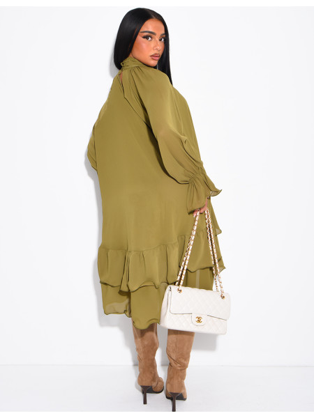 Robe ample en voile doublé et volants