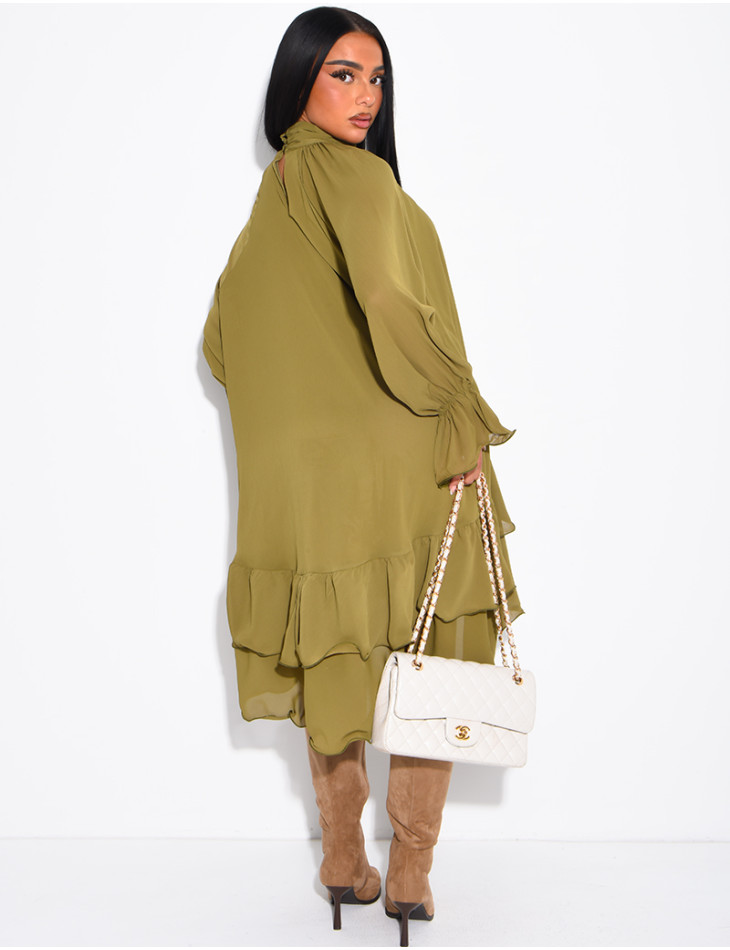 Robe ample en voile doublé et volants