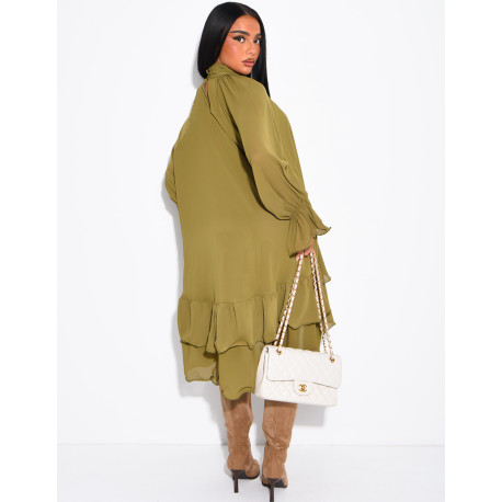 Robe ample en voile doublé et volants