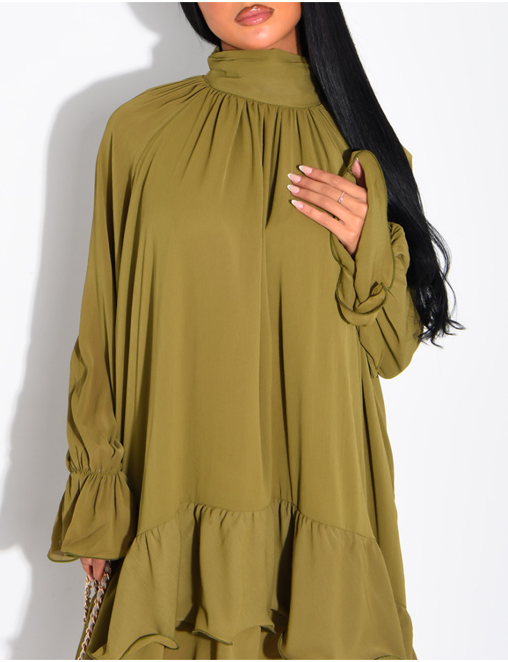 Robe ample en voile doublé et volants