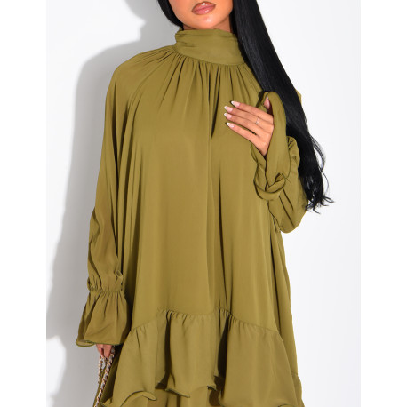 Robe ample en voile doublé et volants