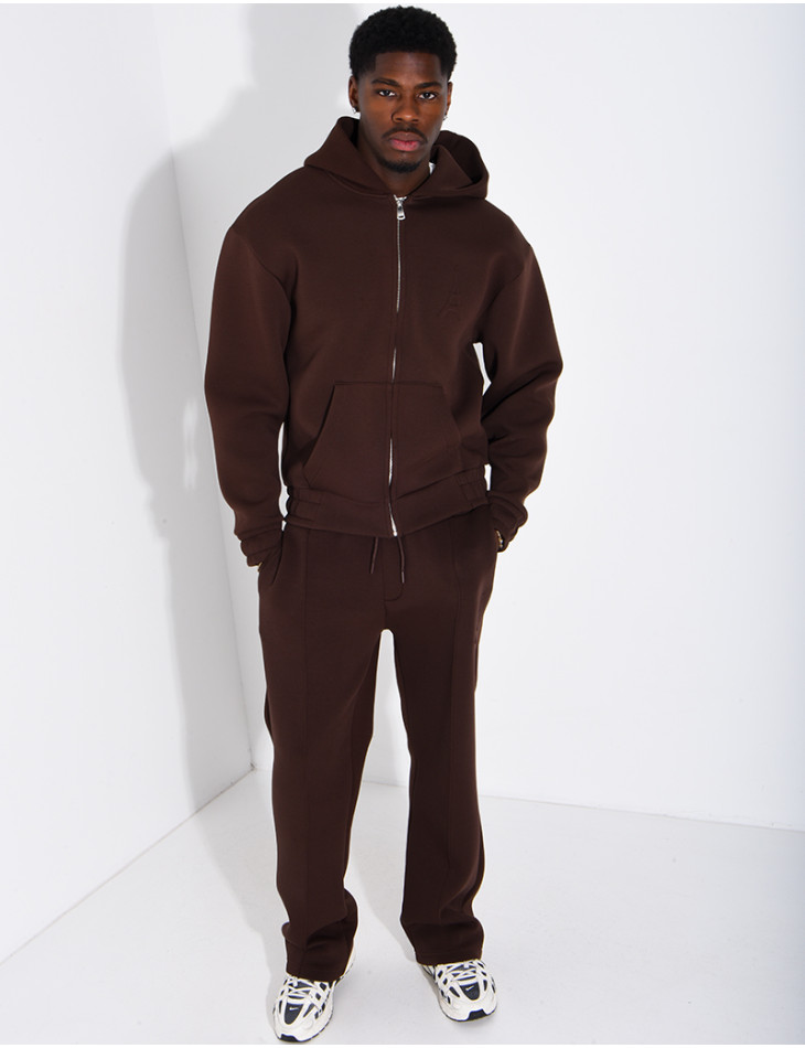 Pants and hooded jacket set with embossed Eiffel Tower design