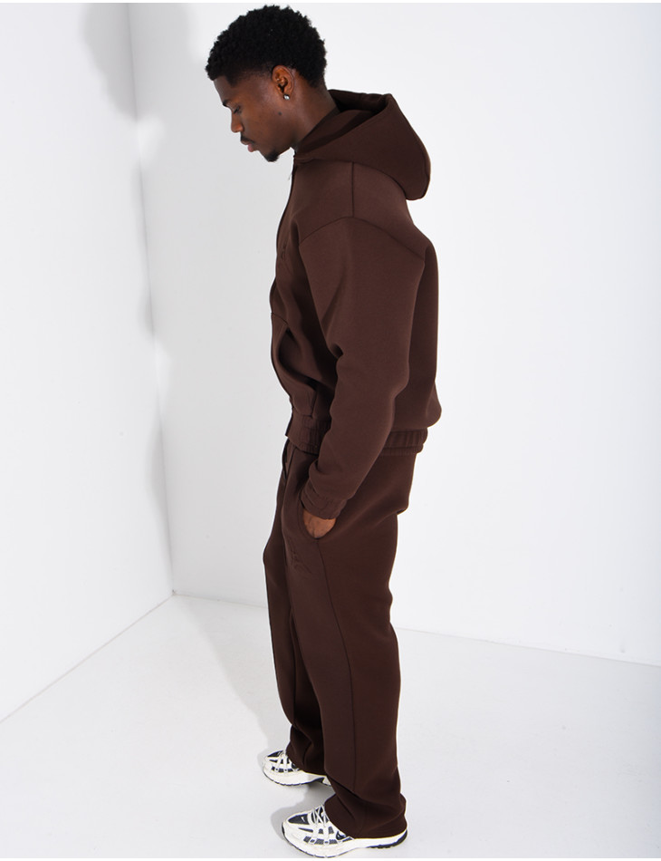 Pants and hooded jacket set with embossed Eiffel Tower design