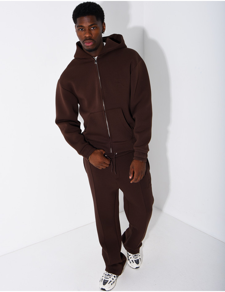 Pants and hooded jacket set with embossed Eiffel Tower design