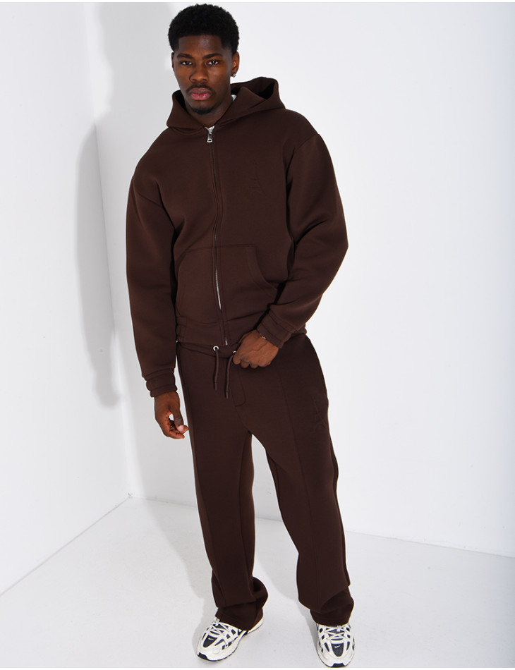 Pants and hooded jacket set with embossed Eiffel Tower design