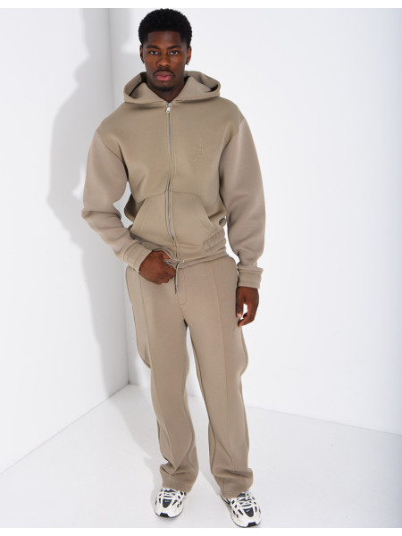 Pants and hooded jacket set with embossed Eiffel Tower design
