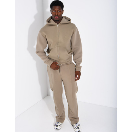 Pants and hooded jacket set with embossed Eiffel Tower design