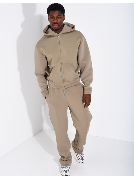 Pants and hooded jacket set with embossed Eiffel Tower design