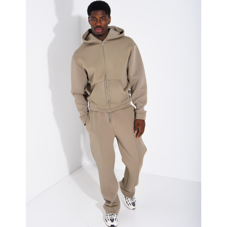 Pants and hooded jacket set with embossed Eiffel Tower design