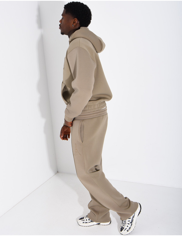 Pants and hooded jacket set with embossed Eiffel Tower design