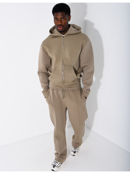 Pants and hooded jacket set with embossed Eiffel Tower design