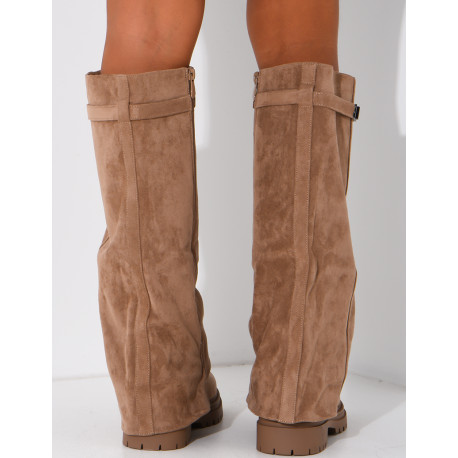 Suede boots with a flap