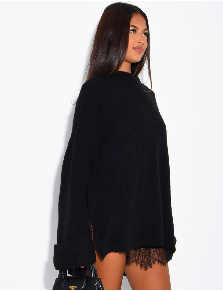 Pull oversize col montant en maille épaisse