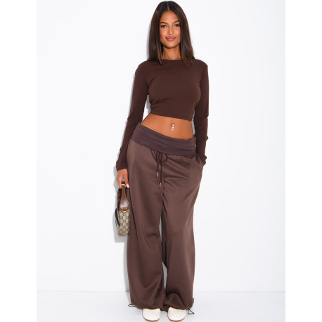 Pantalon de jogging large retroussé à la taille