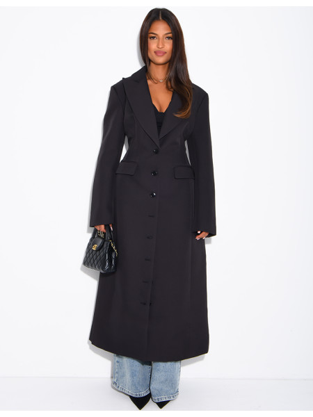 Blazer manteau très long et cintré à boutons
