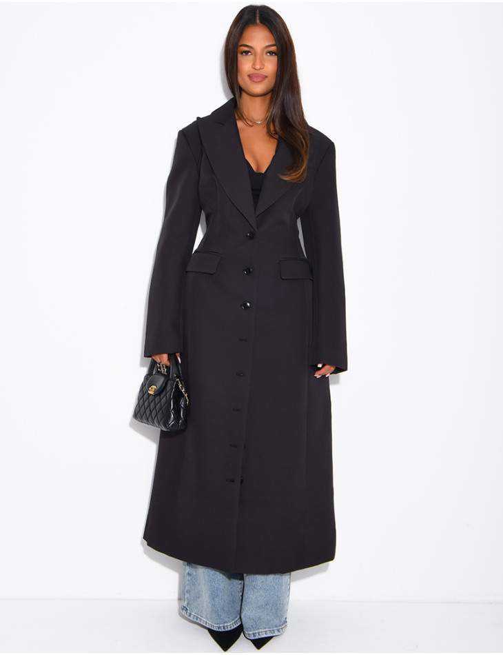 Blazer manteau très long et cintré à boutons