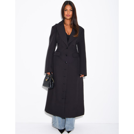 Blazer manteau très long et cintré à boutons