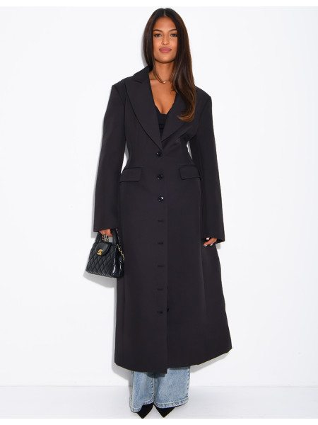 Blazer manteau très long et cintré à boutons