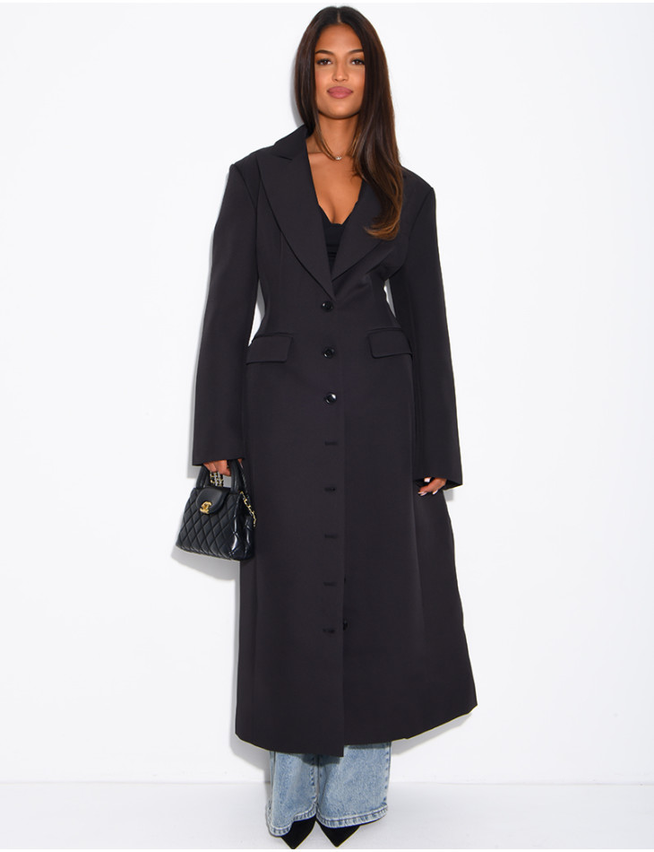 Blazer manteau très long et cintré à boutons