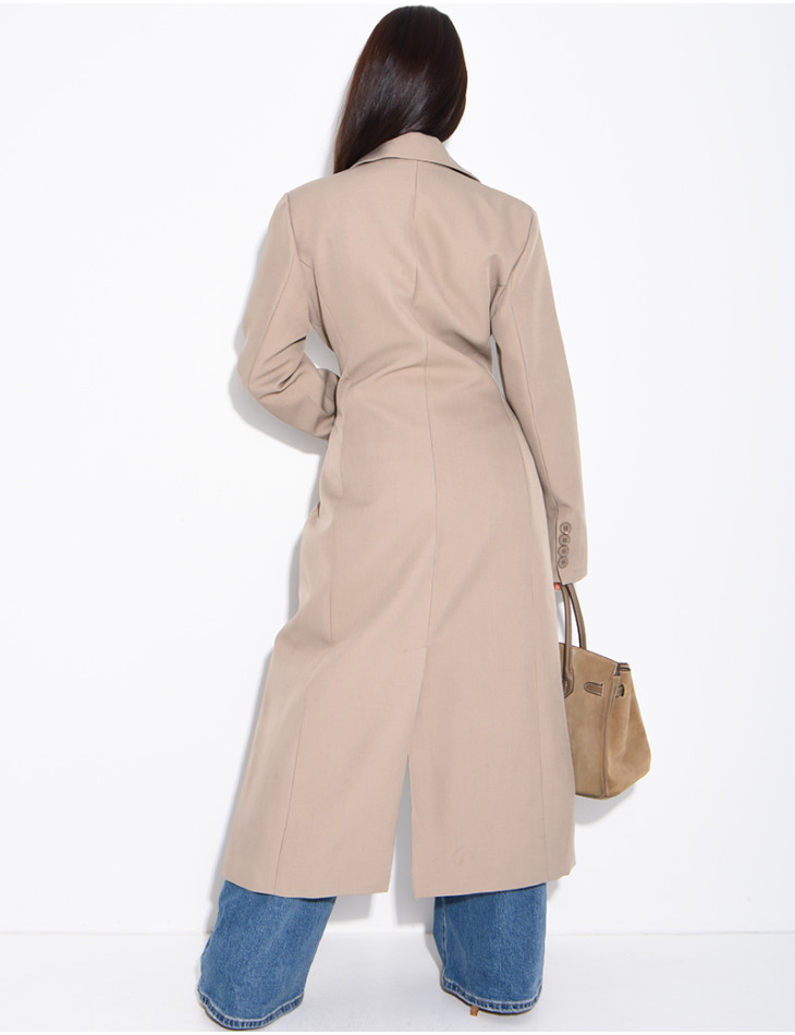 Blazer manteau très long et cintré à boutons