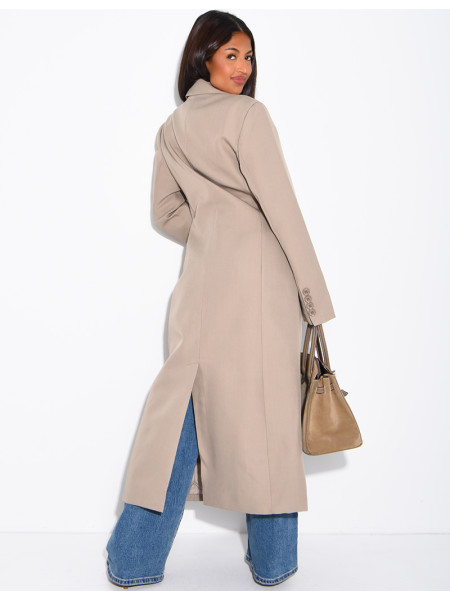 Blazer manteau très long et cintré à boutons