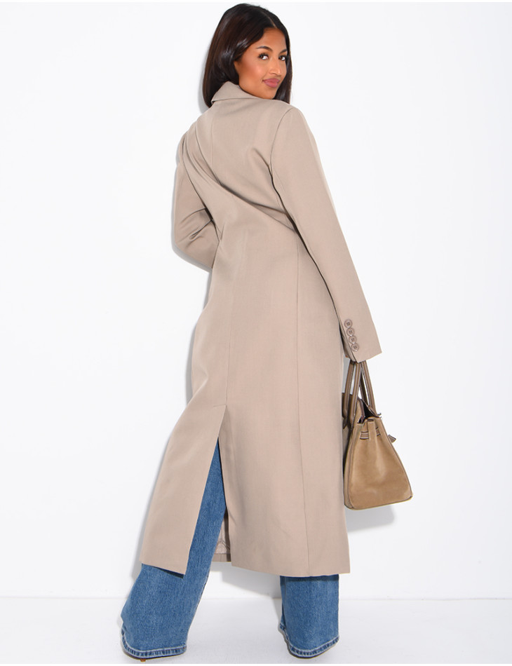 Blazer manteau très long et cintré à boutons