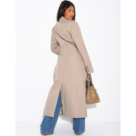 Blazer manteau très long et cintré à boutons