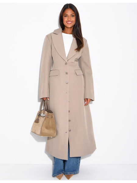 Blazer manteau très long et cintré à boutons