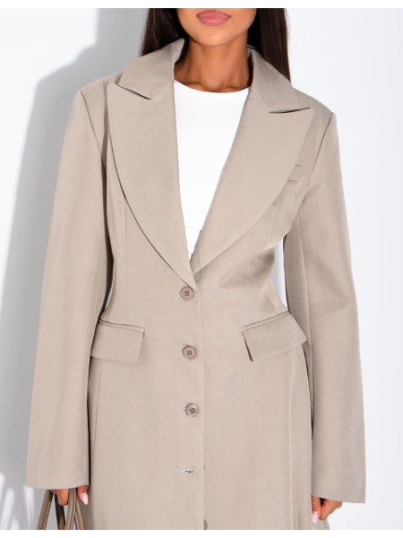 Blazer manteau très long et cintré à boutons