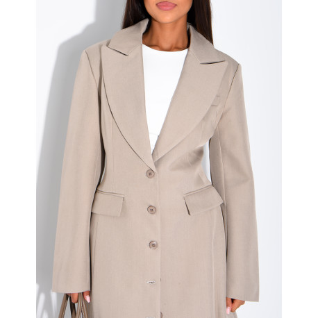 Blazer manteau très long et cintré à boutons