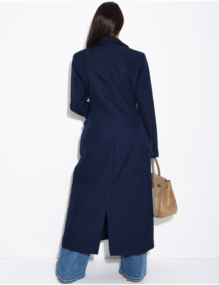 Blazer manteau très long et cintré à boutons