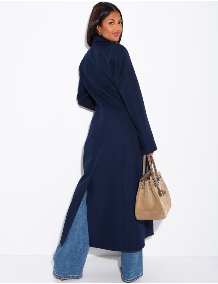 Blazer manteau très long et cintré à boutons