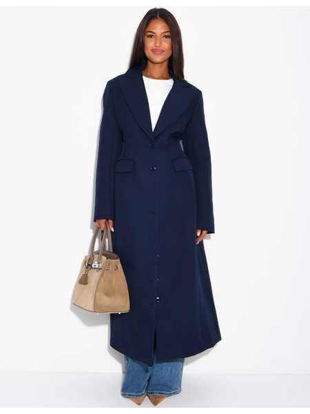 Blazer manteau très long et cintré à boutons