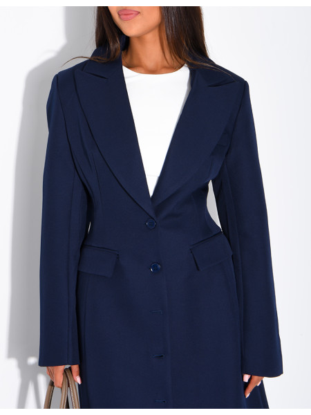 Blazer manteau très long et cintré à boutons